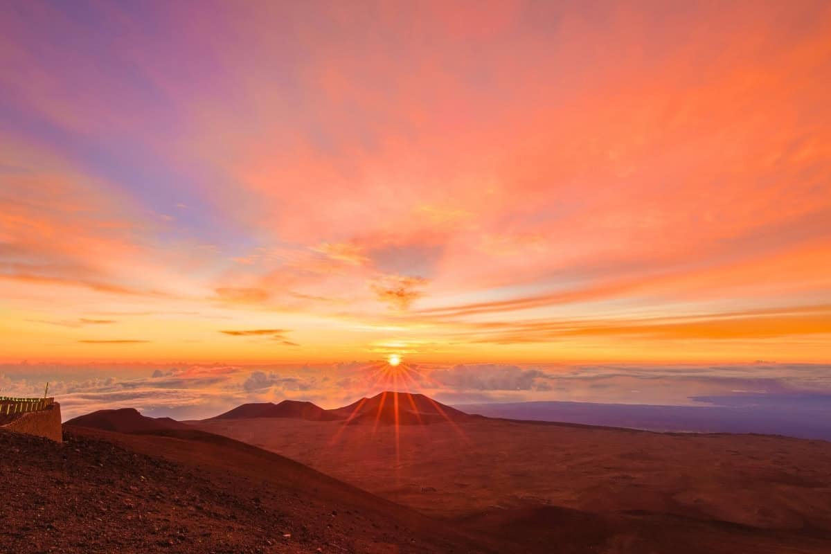 Maunakea Sunset A stunning sunset viewed from the summit area of Mauna Kea, a dormant volcano on the Big Island of Hawaii.
