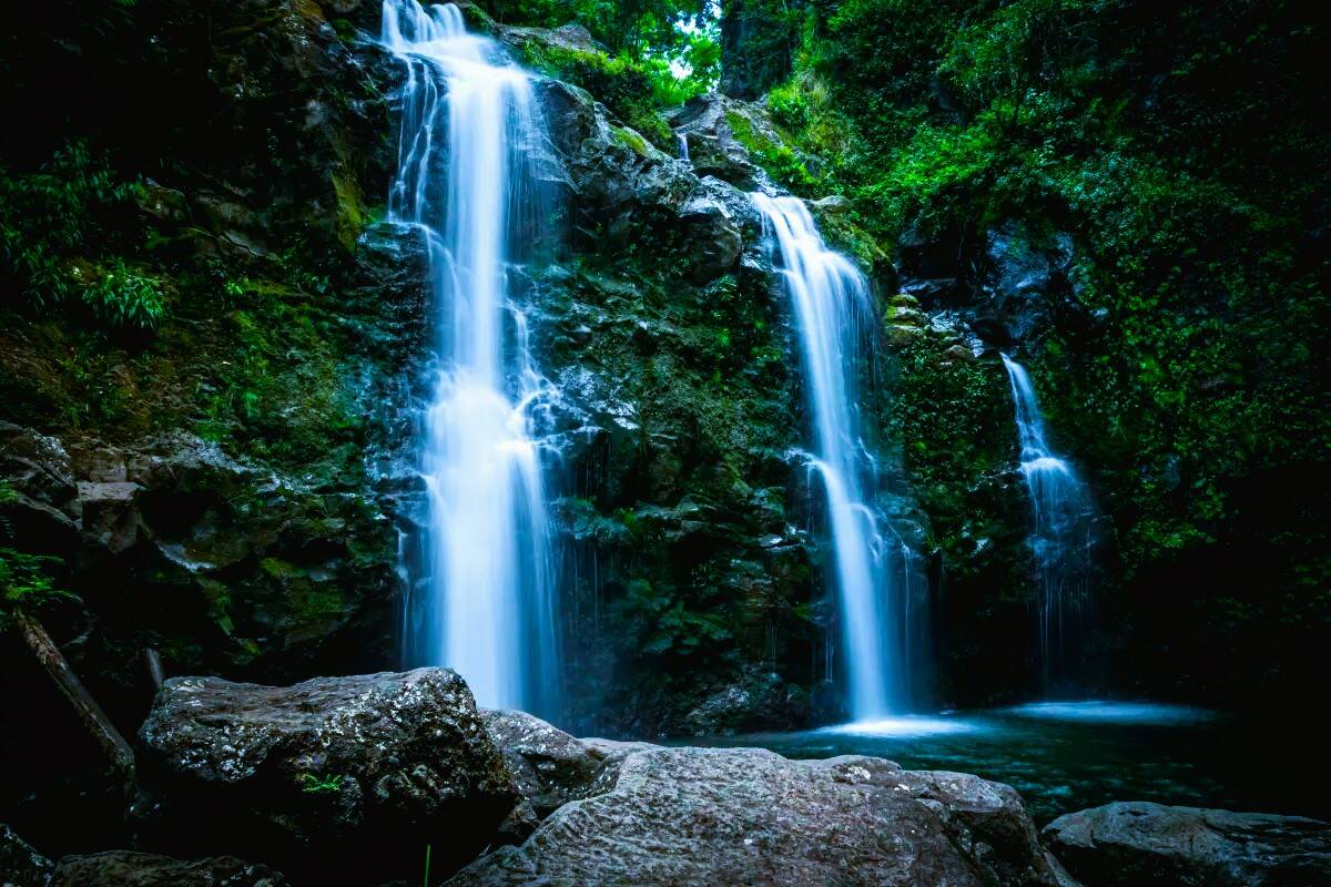 Spectacular Road to Hana waterfall on Maui.